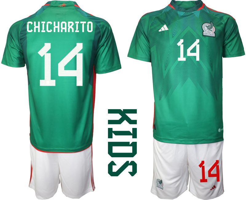 Youth 2022 World Cup National Team Mexico home green 14 Soccer Jersey